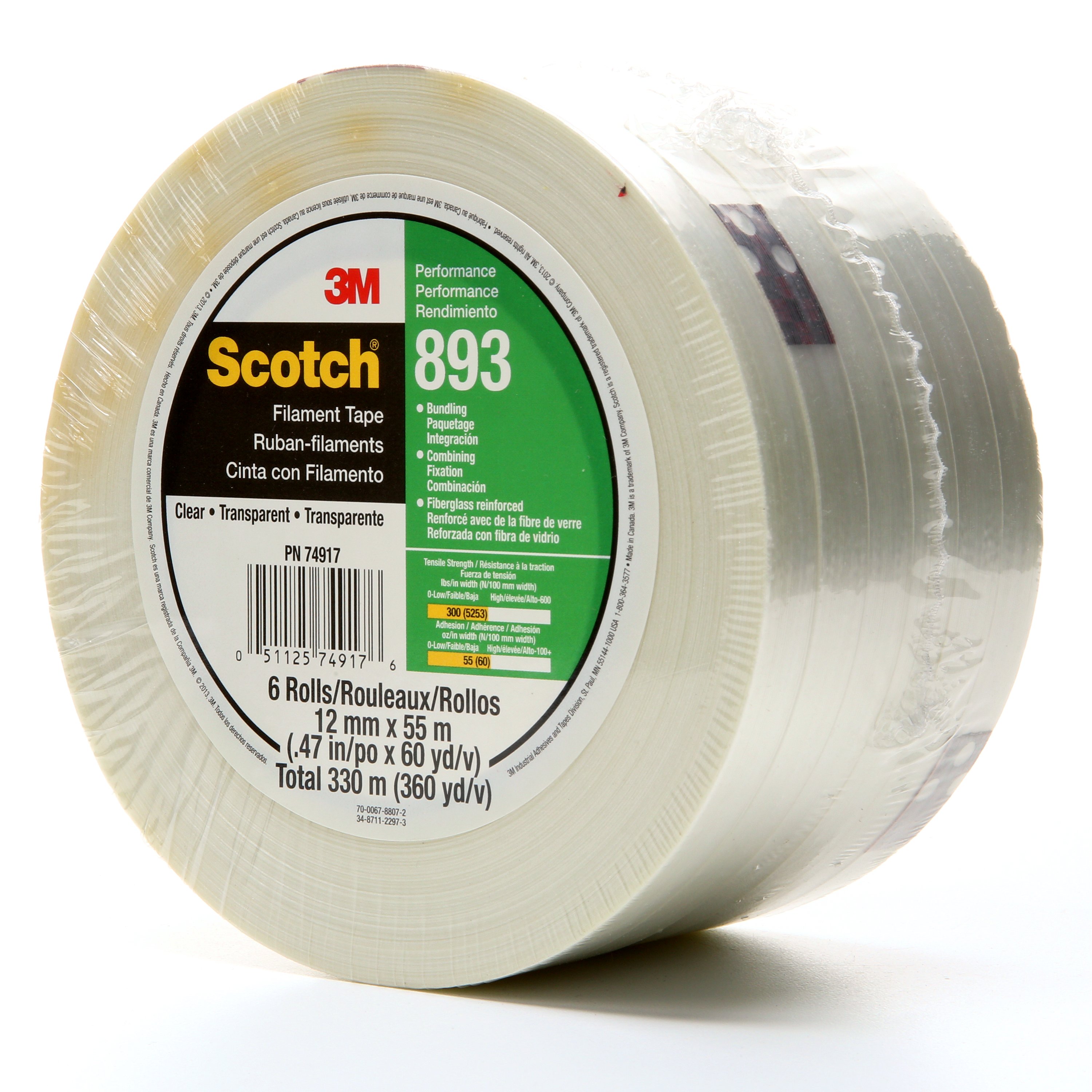 Scotch® Filament Tape 893 provides an excellent solution for metal splicing, rebar and pipe bundling or reinforcing large bulk containers.