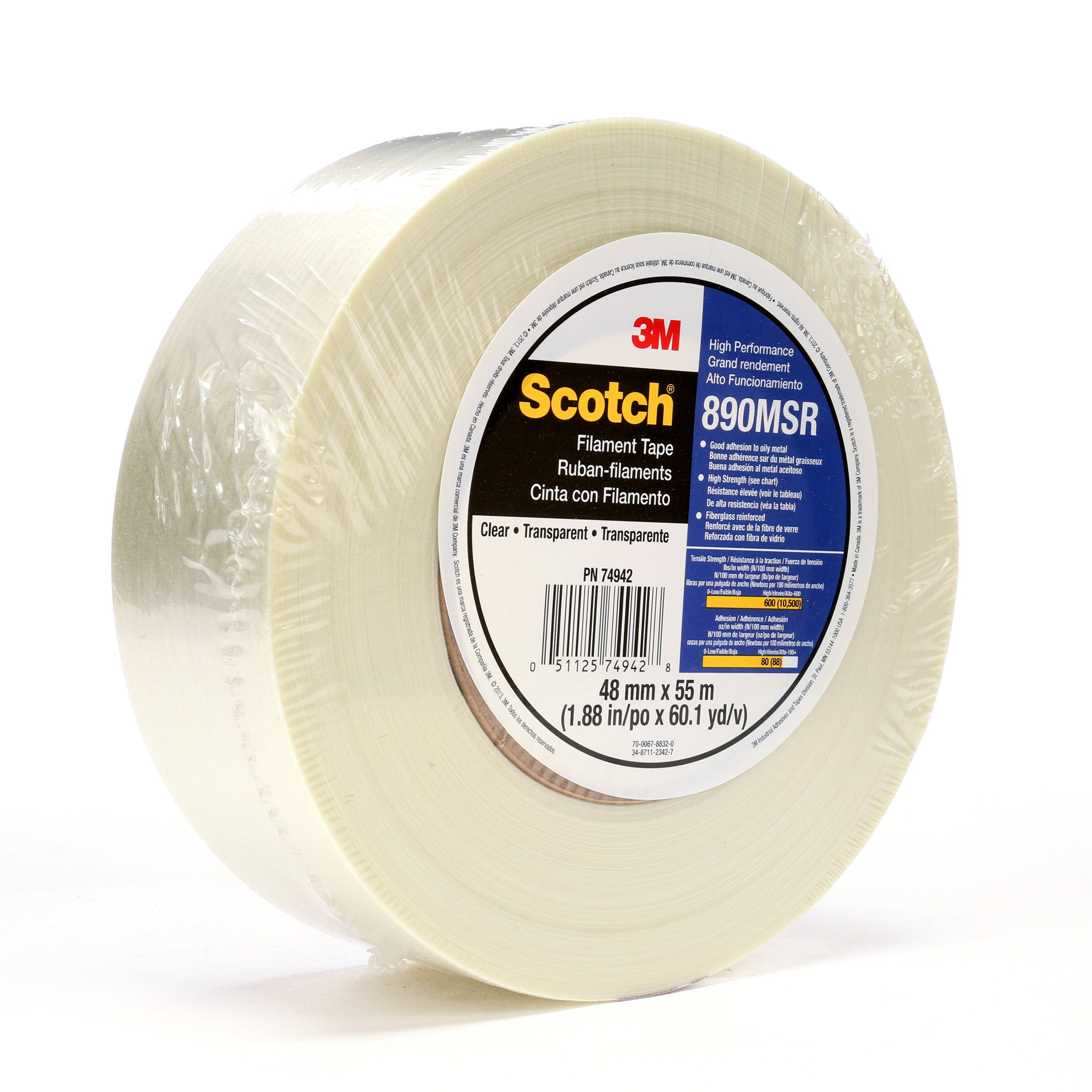 Scotch® Filament Tape 890MSR is an industrial-strength tape used in a variety of metalworking applications.