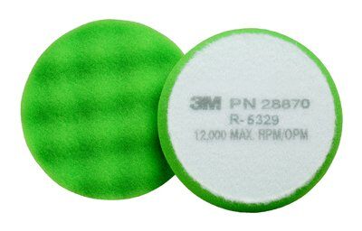 The 3M™ Finesse-it™ Buffing Pad - Green Foam removes the abrasive sand scratches that were created to remove small defects in automotive clear coats.