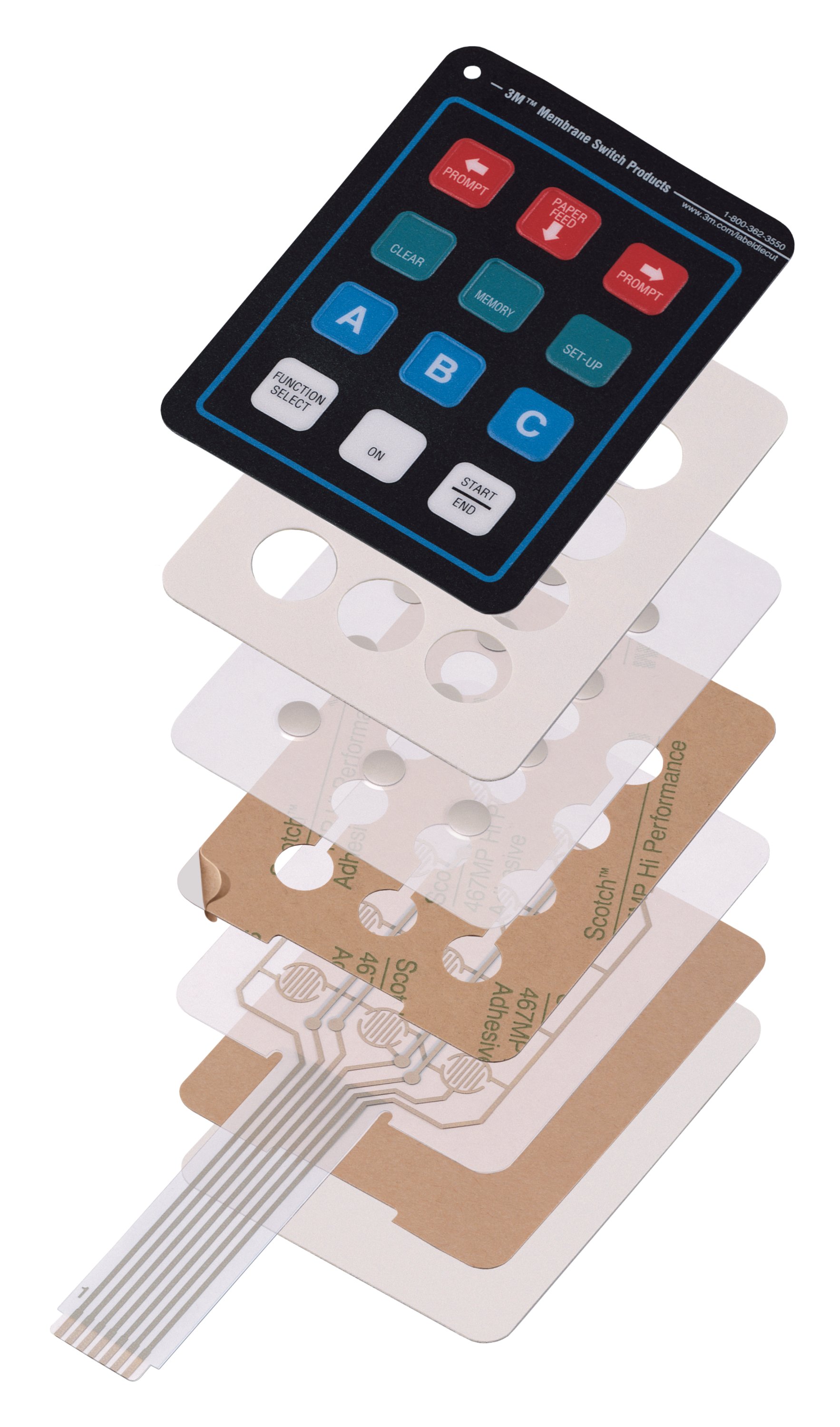 3M™ Membrane Switch Spacer 7945MP is constructed with 2.0 mil high performance acrylic adhesive that is coated on each side of a 1.0 mil polyester film carrier