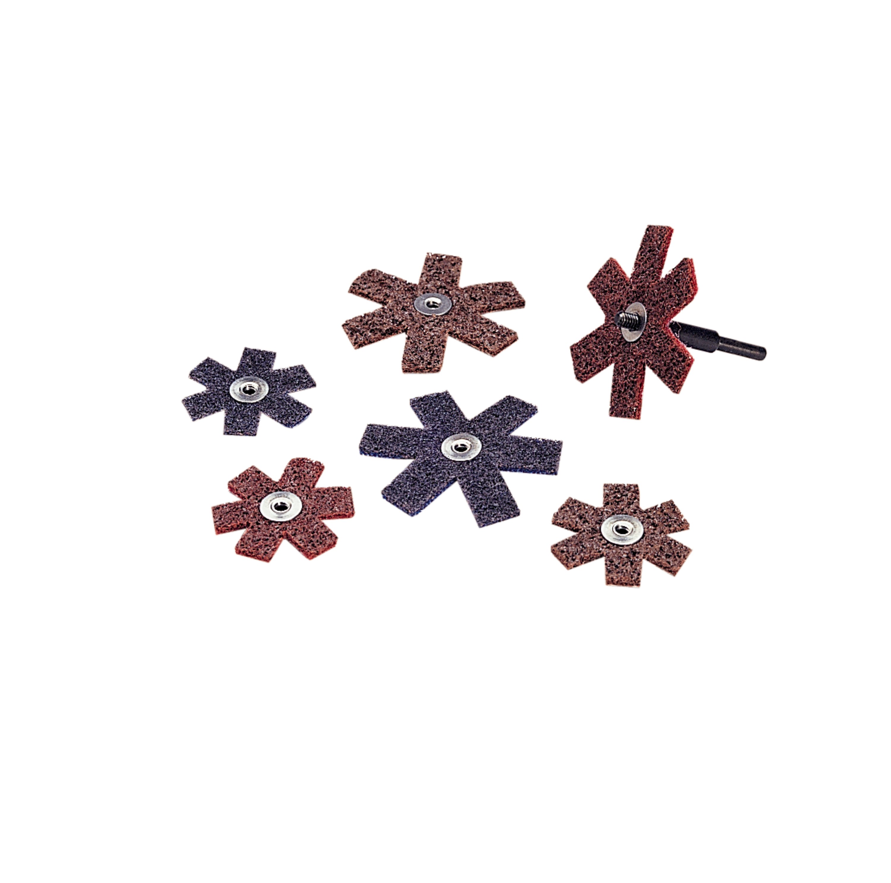 The Standard Abrasives™ Surface Conditioning Star comes in small sizes to fit interior diameters, with the smallest diameter being 1-1/2 inches and the largest diameter being 4 inches