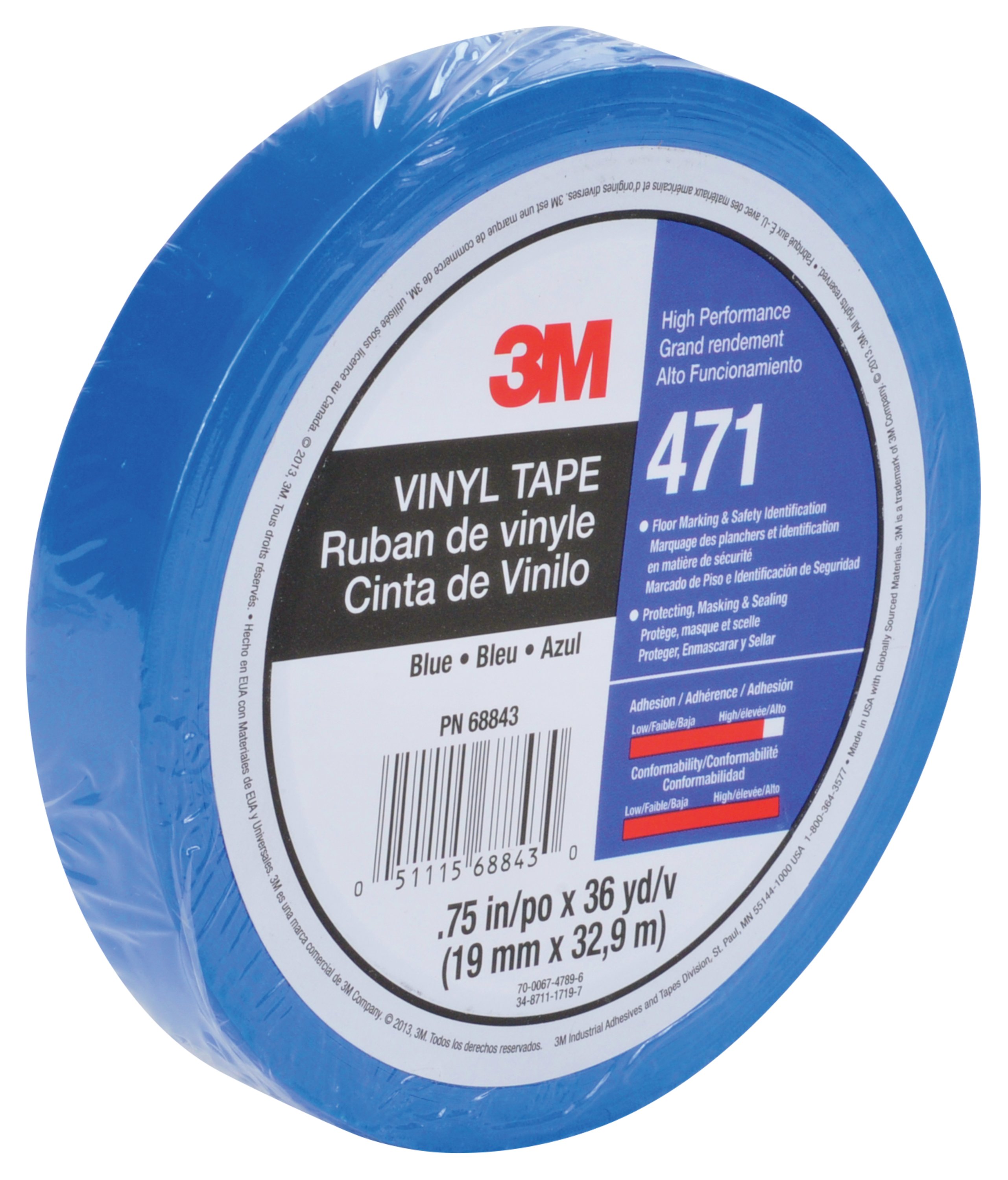 Blue 3 x 36 yd 6 mil General Purpose Aisle Marking Tape Lot of 3 roll