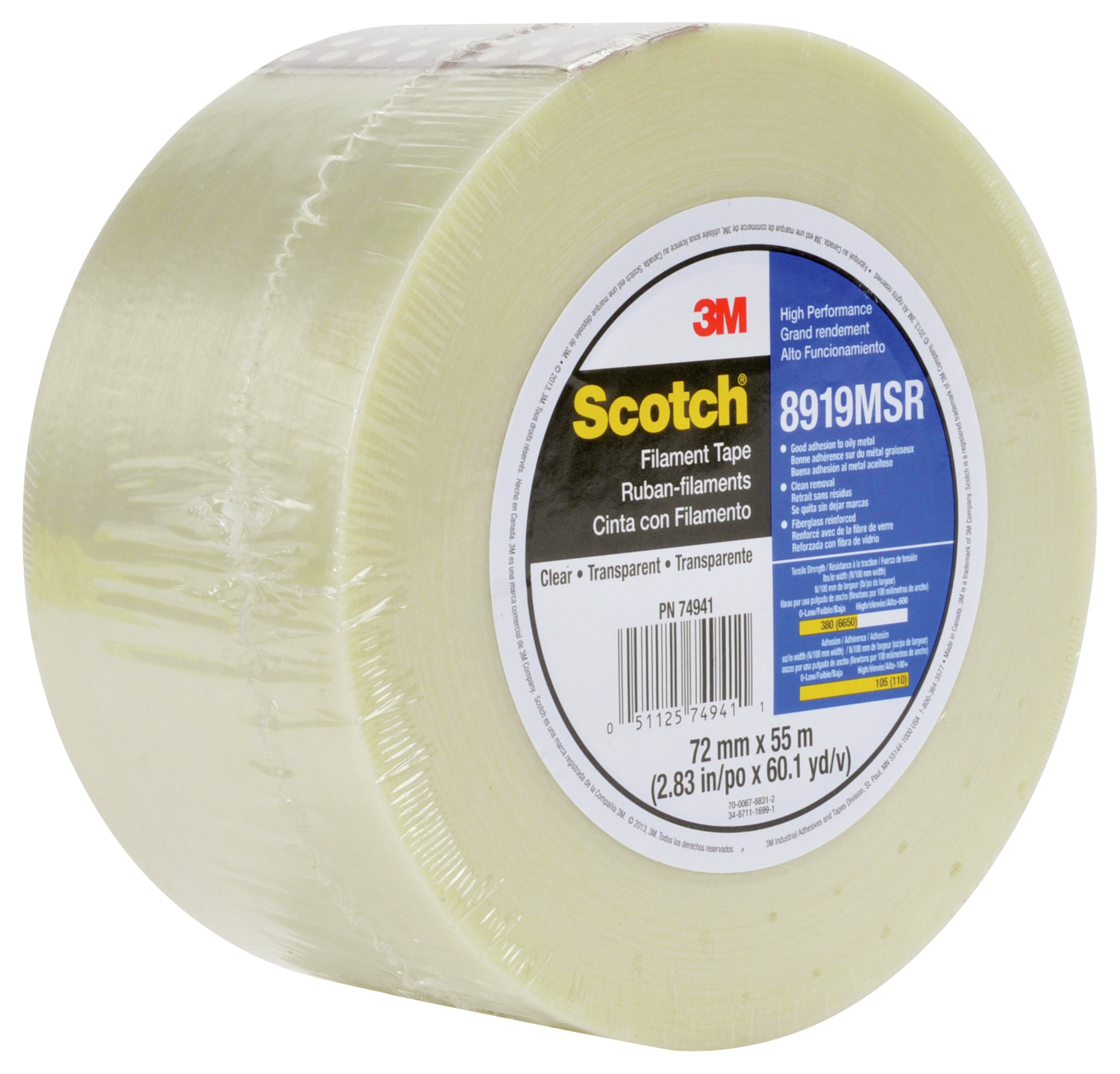 Scotch® Filament Tape 8919MSR is an industrial-strength tape used in a variety of metalworking applications.