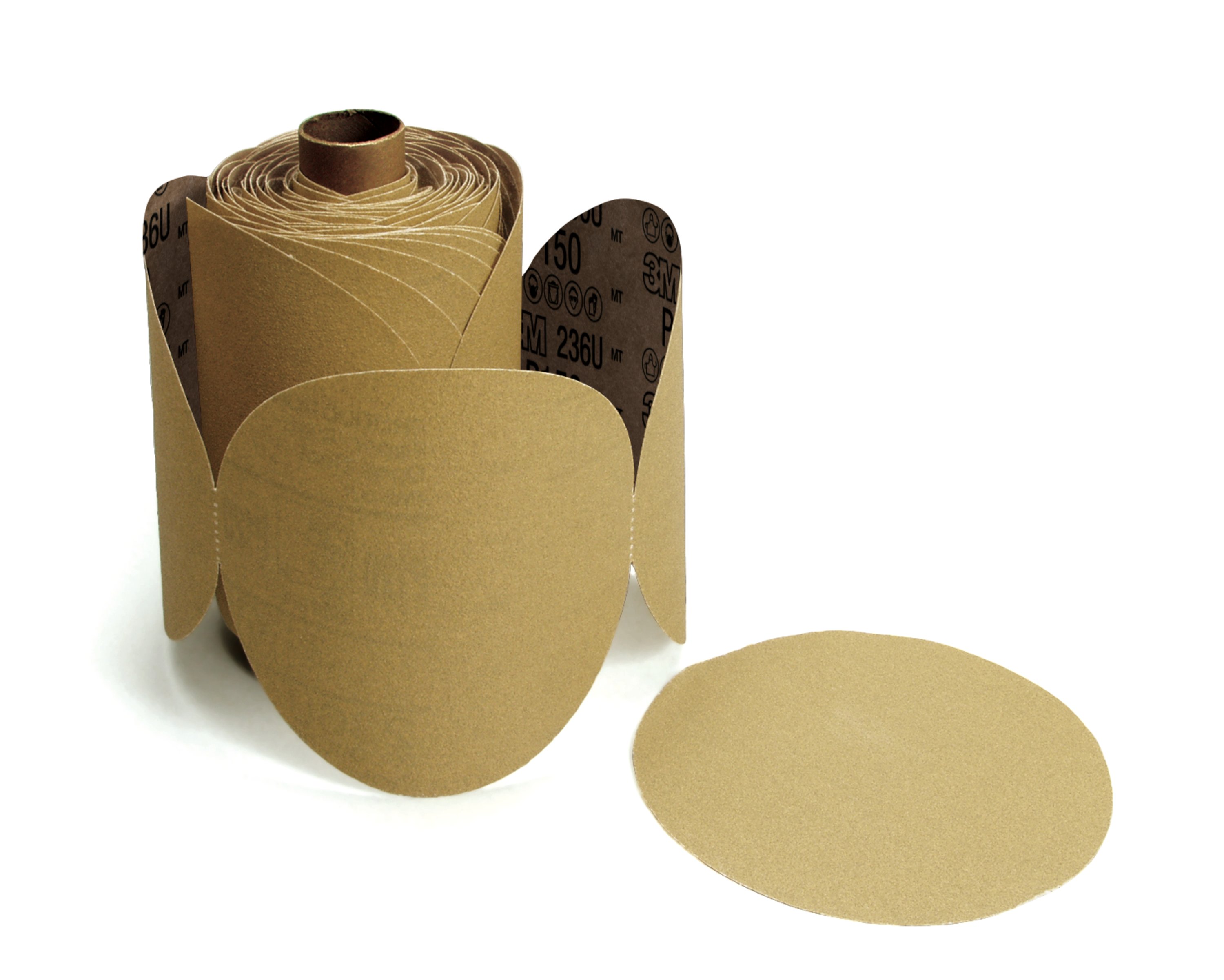 3M™ Stikit™ disc rolls are multiple adhesive-backed abrasive discs rolled into a tube