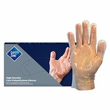 Safety Zone® 2 Mil Clear High-Density Cast Polyethylene Powder-Free Gloves, 100/bx, 10 bxs/cs