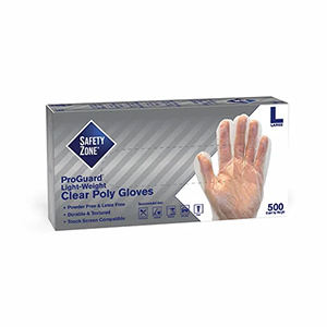 Safety Zone® 1 Mil Clear High-Density Polyethylene Powder Free Gloves, 500/bx, 20 bxs/cs