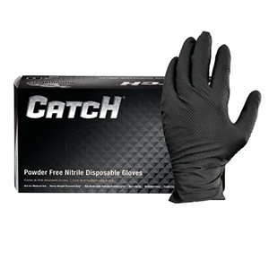 Catch® 9 Mil Black Nitrile Powder Free Pyramid Grip Gloves, 10 bxs/cs
