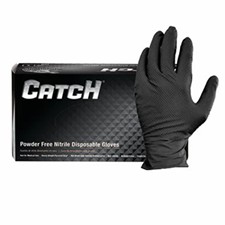 Catch® 9 Mil Black Nitrile Powder Free Pyramid Grip Gloves, 10 bxs/cs