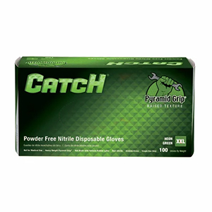Catch® 9 Mil Neon Green Nitrile Powder Free Pyramid Grip Gloves, 10 bxs/cs