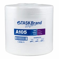 TASKBrand® A105 Advanced Performance Wipers, Spunlace, White, 11.33"x13", Medium Duty, Jumbo Roll, 900/rl, 1 rl/cs