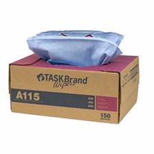 TASKBrand® A115 Advance Performance Wipers, Spunlace, Blue, 12"x16.75", Heavy Duty, Interfold, 150/cs